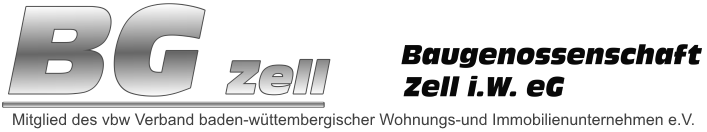 Logo der Baugenossenschaft Zell mit Schriftzug und Hinweis auf Wohnungsunternehmen.